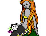 Coloring page Mermaid with snail painted bysirenita
