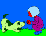 Coloring page Little girl and dog playing painted byethan