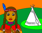 Coloring page Indian and teepee painted bykatie    kregr