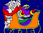 Coloring page Father Christmas in his sleigh painted bybaby