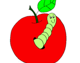 Coloring page Apple with worm painted byLaura