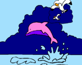 Coloring page Dolphin and seagull painted bydany12