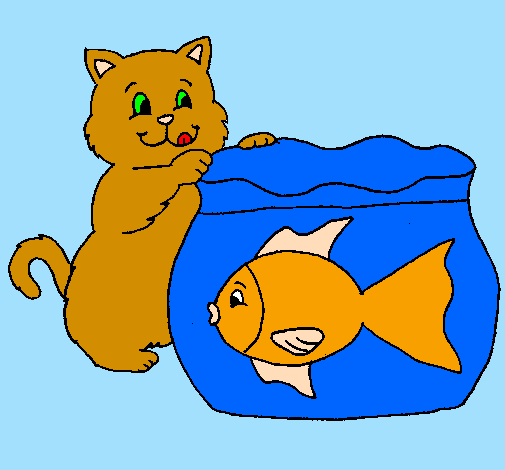 Coloring page Cat and fish painted bydani
