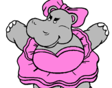 Coloring page Hippopotamus with bow painted bycilla
