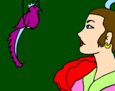 Coloring page Woman and bird painted byceciliaFischer