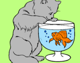 Coloring page Cat watching fish painted bylaura