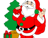Coloring page Santa Claus and a Christmas tree painted bynice