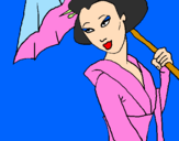 Coloring page Geisha with umbrella painted bycaiti