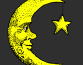 Coloring page Moon and star painted byKay