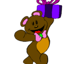 Coloring page Teddy bear with present painted byjohn