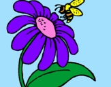 Coloring page Daisy with bee painted bykrn