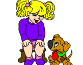 Coloring page Little girl with her puppy painted byStephanie