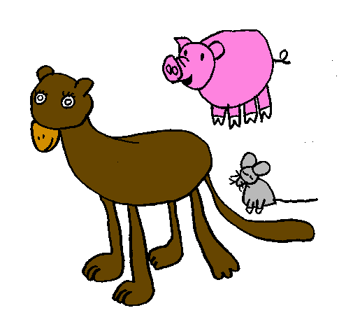 Lioness, pig and mouse