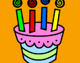Coloring page Cake with candles painted by Cute Tweety