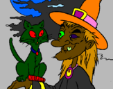 Coloring page Witch and cat painted byPapounet