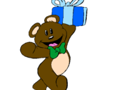 Coloring page Teddy bear with present painted byShannon