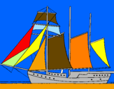 Coloring page Sailing boat with three masts painted byMarga