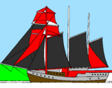 Coloring page Sailing boat with three masts painted byeliecer