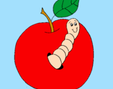 Coloring page Apple with worm painted bydani