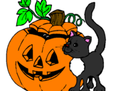 Coloring page Pumpkin and cat painted bycookie