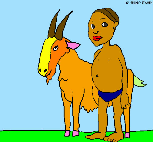 Coloring page Goat and African boy painted bymoshi count