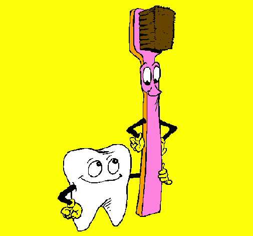 Coloring page Tooth and toothbrush painted byzara