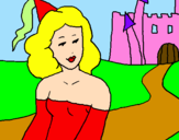 Coloring page Princess and castle painted byevie