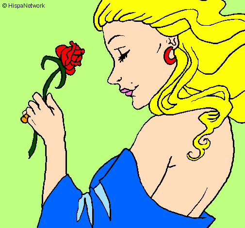 Coloring page Princess with a rose painted byLucy Lotz