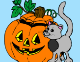 Coloring page Pumpkin and cat painted byanna