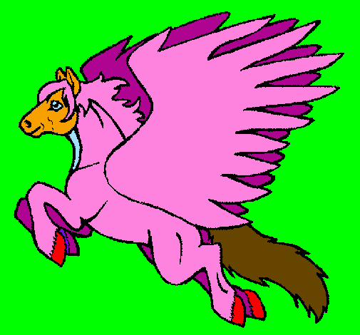 Coloring page Pegasus flying painted byunicorn