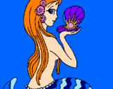 Coloring page Mermaid and pearl painted byzoe