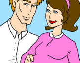 Coloring page Father and mother painted bybaby