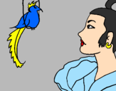 Coloring page Woman and bird painted bycilla