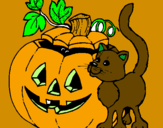 Coloring page Pumpkin and cat painted byabelrosale