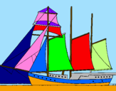 Coloring page Sailing boat with three masts painted byMarga