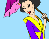 Coloring page Geisha with umbrella painted byKaitlin