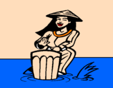 Coloring page Woman playing the bongo painted byadrian