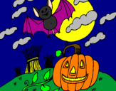 Coloring page Halloween landscape painted byarran