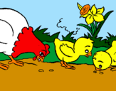 Coloring page Hen and chicks painted byLorraine