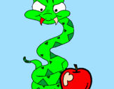 Coloring page Snake and apple painted by7ue