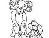 Coloring page Little girl with her puppy painted byyuan
