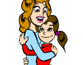 Coloring page Mother and daughter embraced painted byantonette