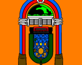 Coloring page 1950s jukebox painted byjoey