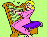 Coloring page Woman playing the harp painted byana  guzman