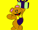 Coloring page Teddy bear with present painted byhana