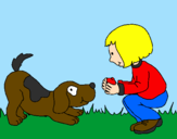 Coloring page Little girl and dog playing painted byalexis