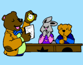 Coloring page Bear teacher and his students painted byWyatt