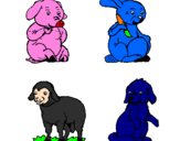Coloring page Farm animals painted byhoja de colores oscuros
