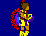 Coloring page Indian with drum painted bycrystalena