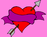 Coloring page Heart, arrow and ribbon painted byyeicari
